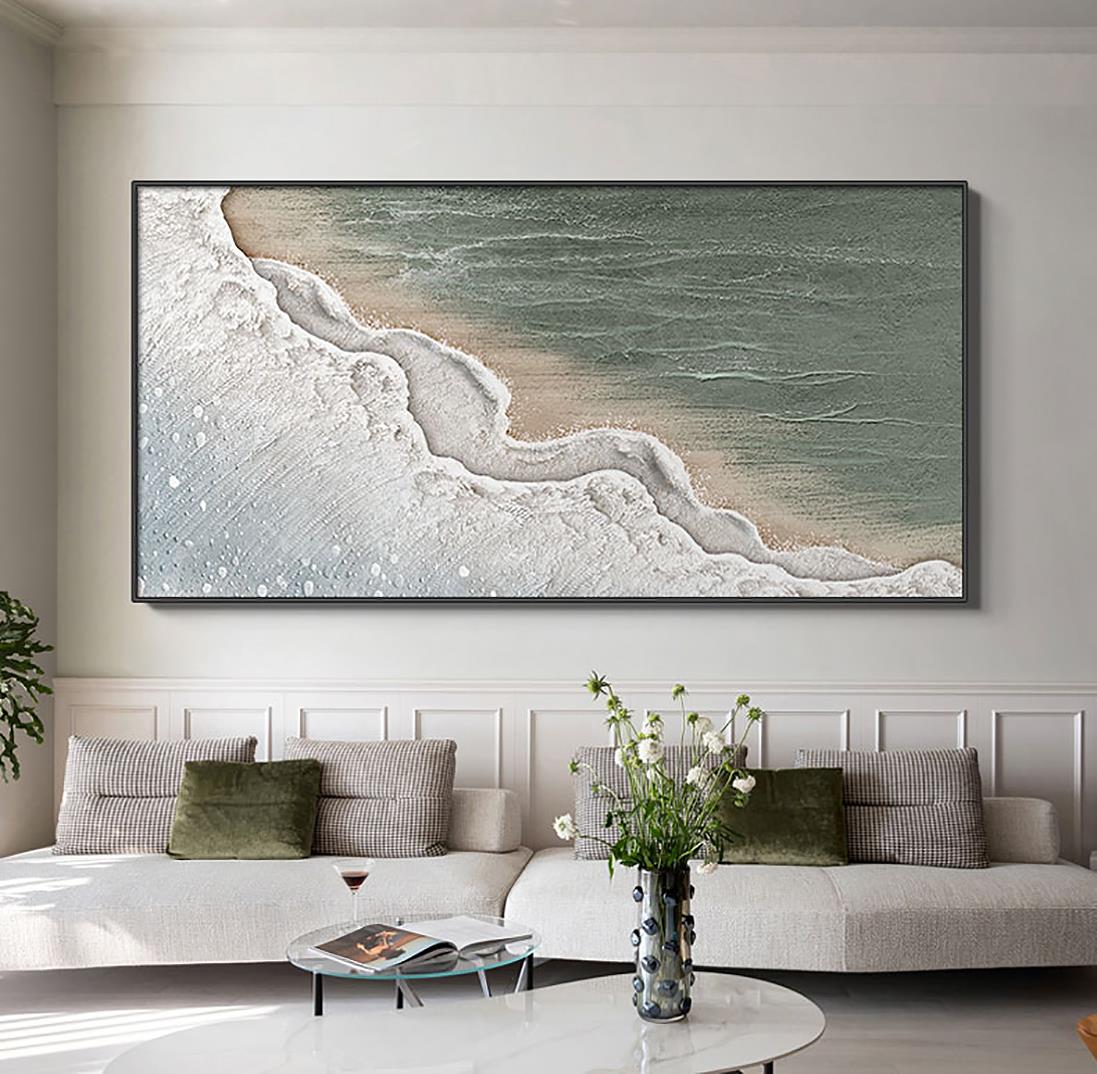 Vague de plage sable abstrait 18 art mural minimalisme Peintures à l'huile